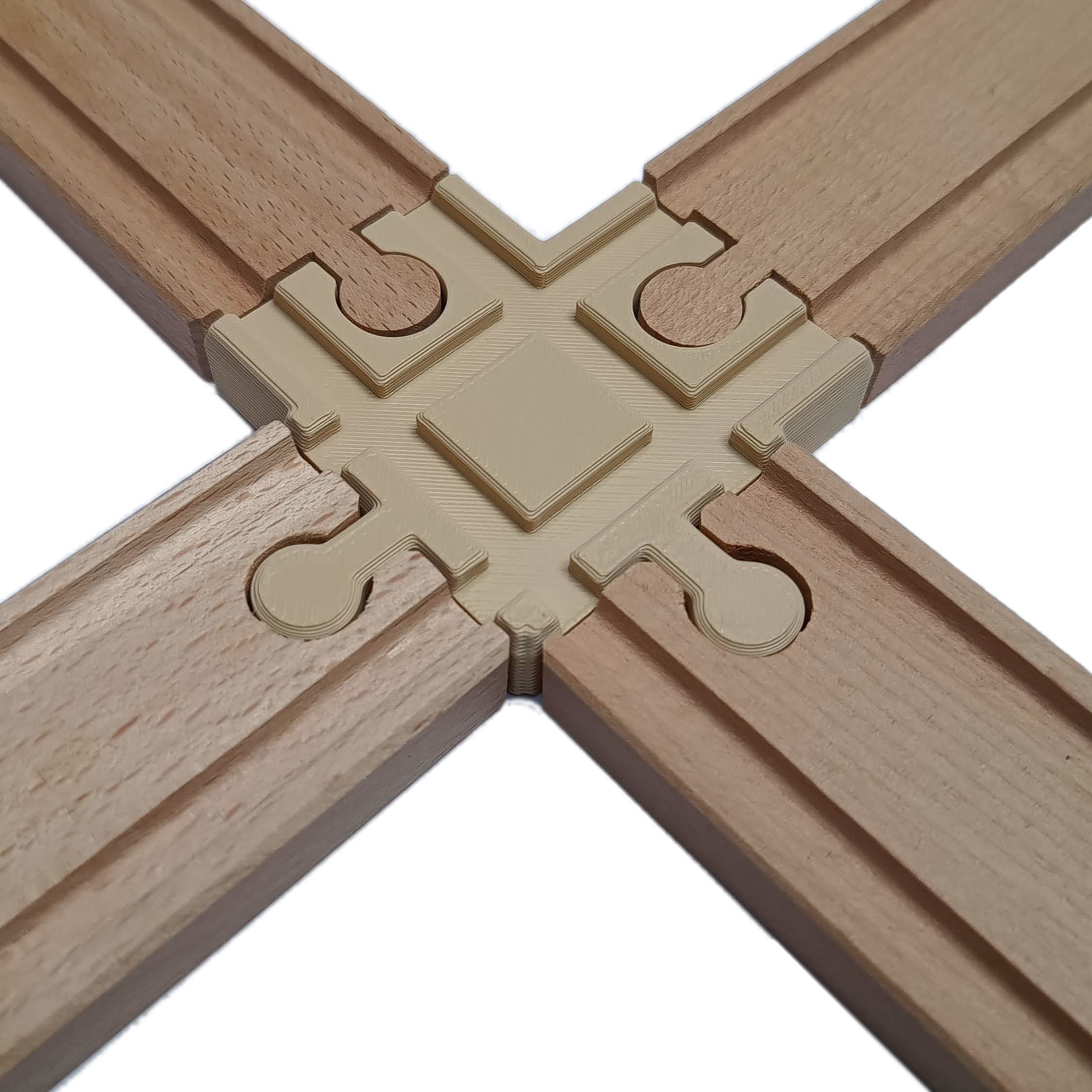 Universal railway track crossing for wooden train