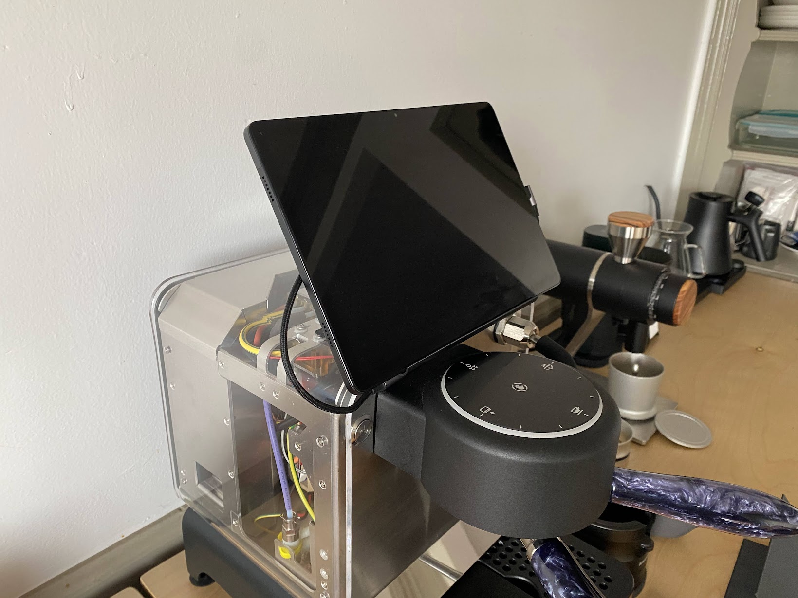 Tablet Stand for Decent DE1 Pro with Clear Acrylic Cover Mk II
