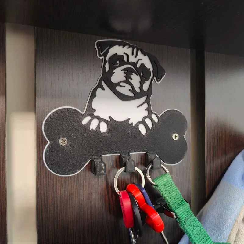 Pug Dog Leash rack, key holder, retail hooks Pug Gifts