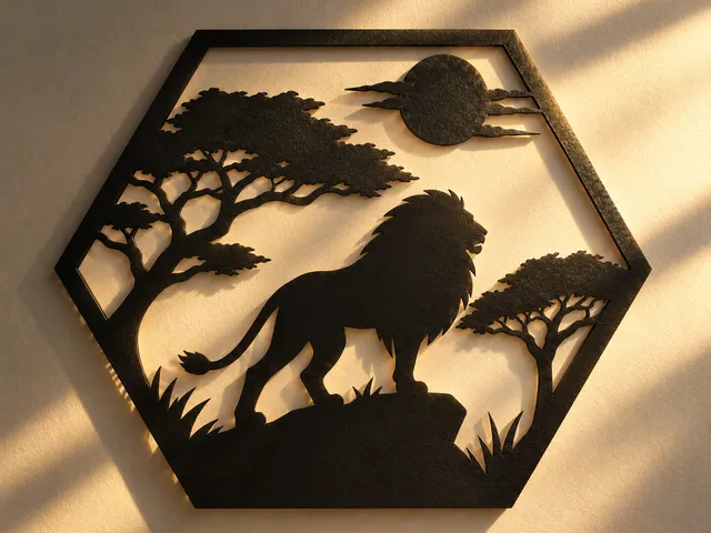 Majestic Lion – Hexagonal Savanna Wall Art