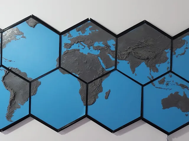 Hexagon topographic world map