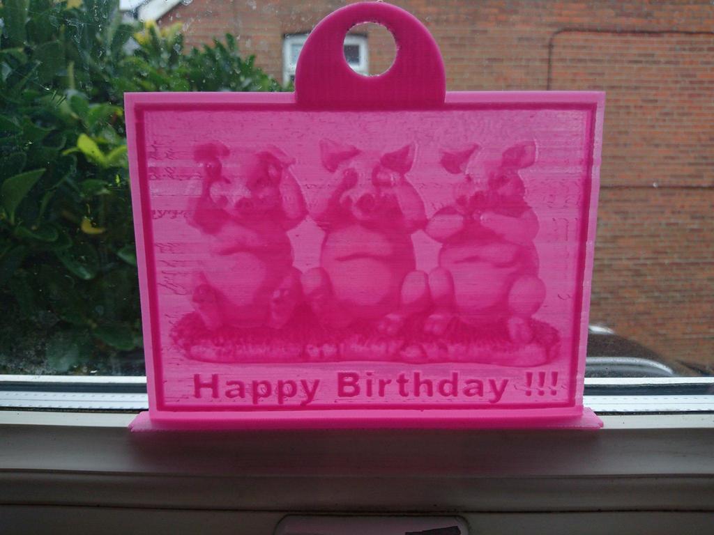 Happy Birthday see/speak/hear no evil 3 piggies lithophane