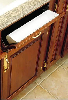 Kitchen sink tip out storage tray