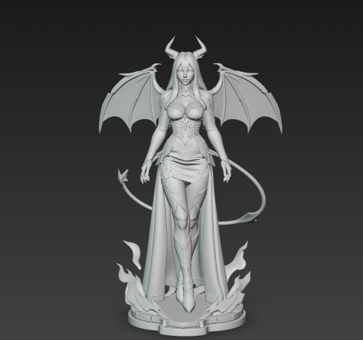 Demon Queen - 3D Printable Fantasy Succubus Figure with Wings and Flames
