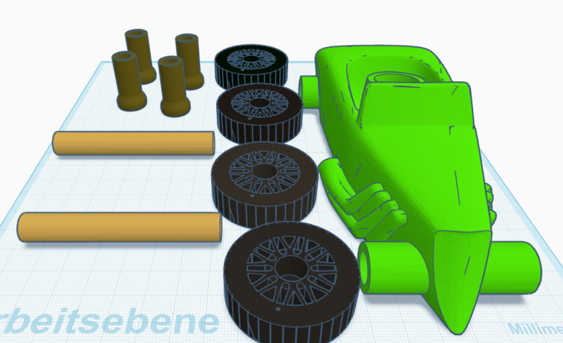 Balloon racer with simplified air ducts and axles + exhaust mouthpiece added for easy inflation with balloon attached.
