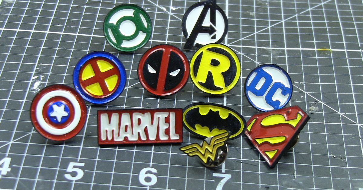 Comic logos enamel pins by Nick Tailor | Download free STL model ...