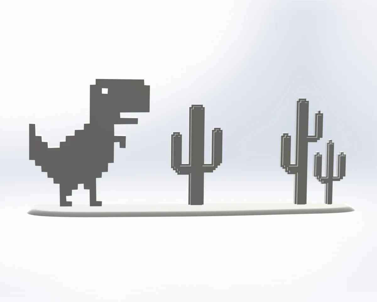 STL file Dino chrome - dinosaur game - no wifi dino - cactus