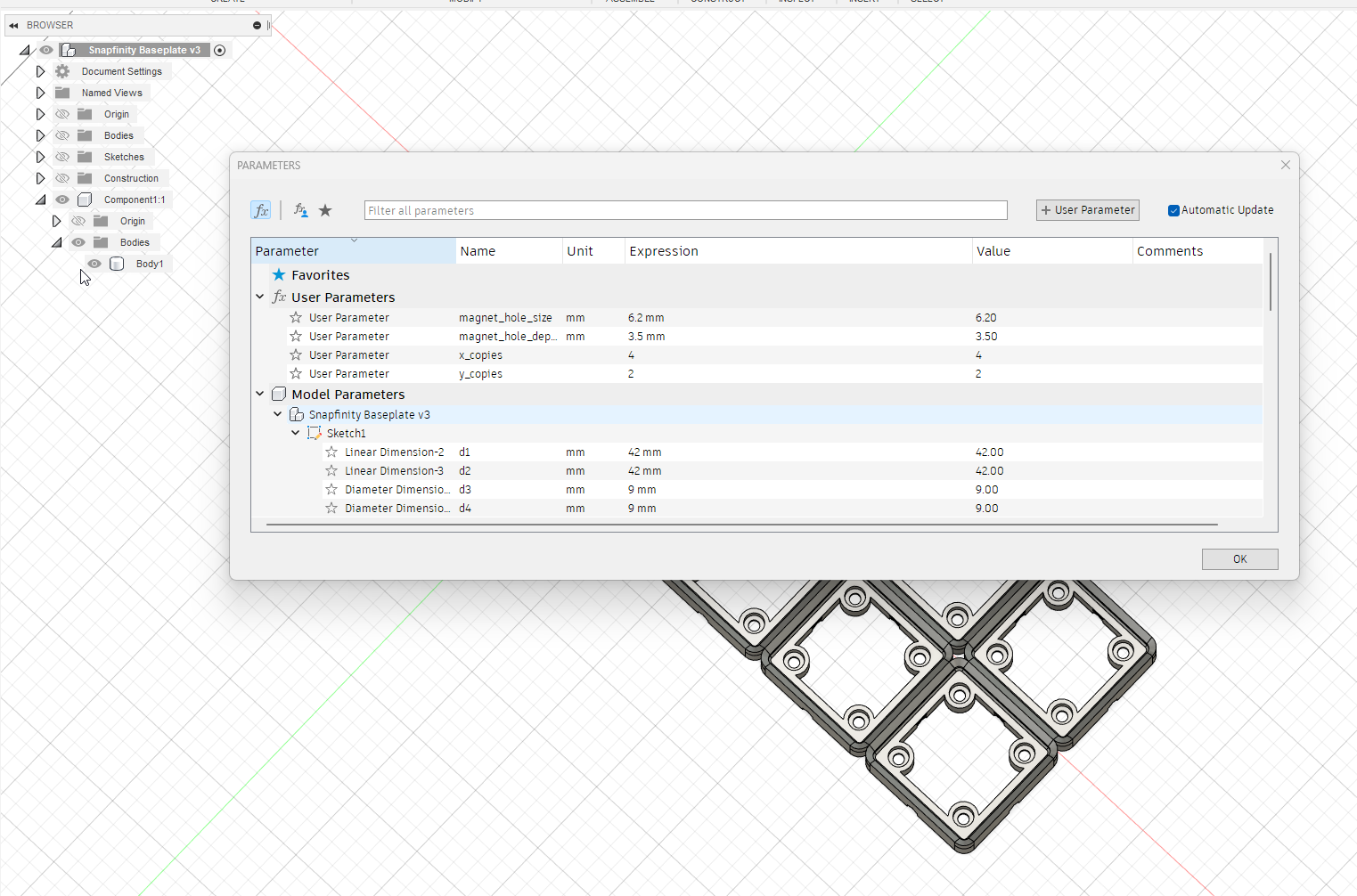 Parametric Snapfinity Baseplate