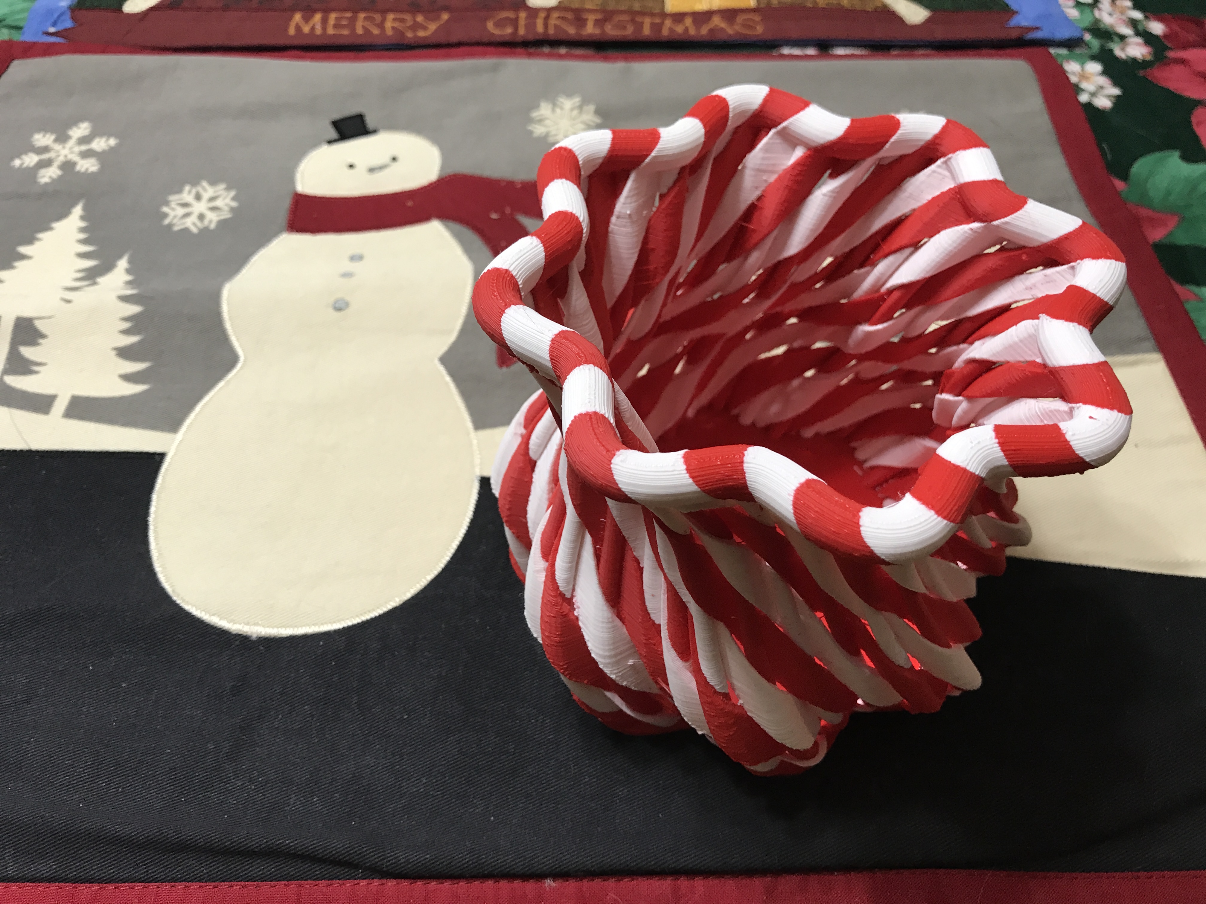 Candy Cane Striped Woven Wave Basket