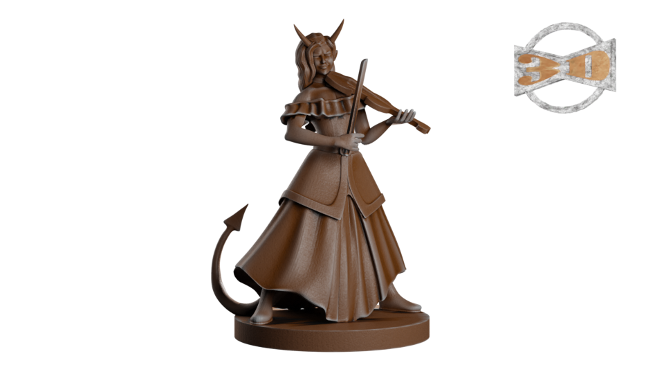 Tiefling Female Bard with a Fidle
