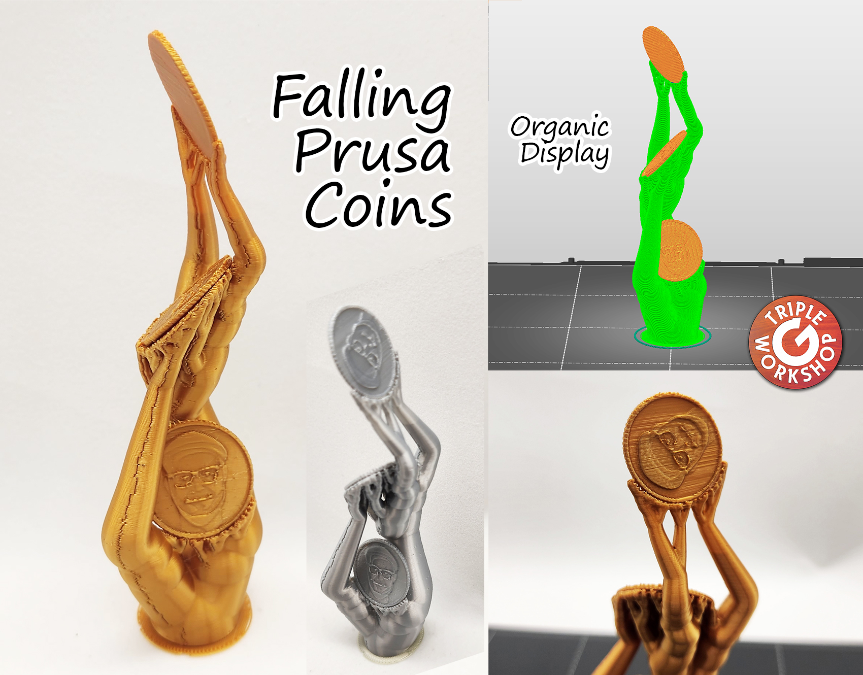 Falling Prusa Coins - Organic Support Display