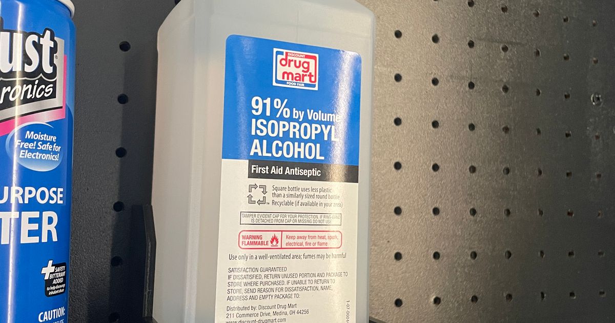 Isopropyl Alcohol Pegboard Mount by thecharliewahl Download free STL