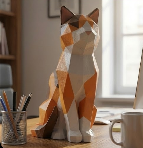 Geometric Cat Figure (Low Poly)