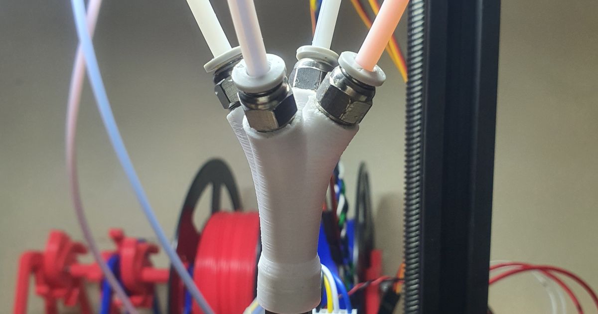 4 to 1 bowden/ptfe tube joiner/splitter Stronger Base by yoni