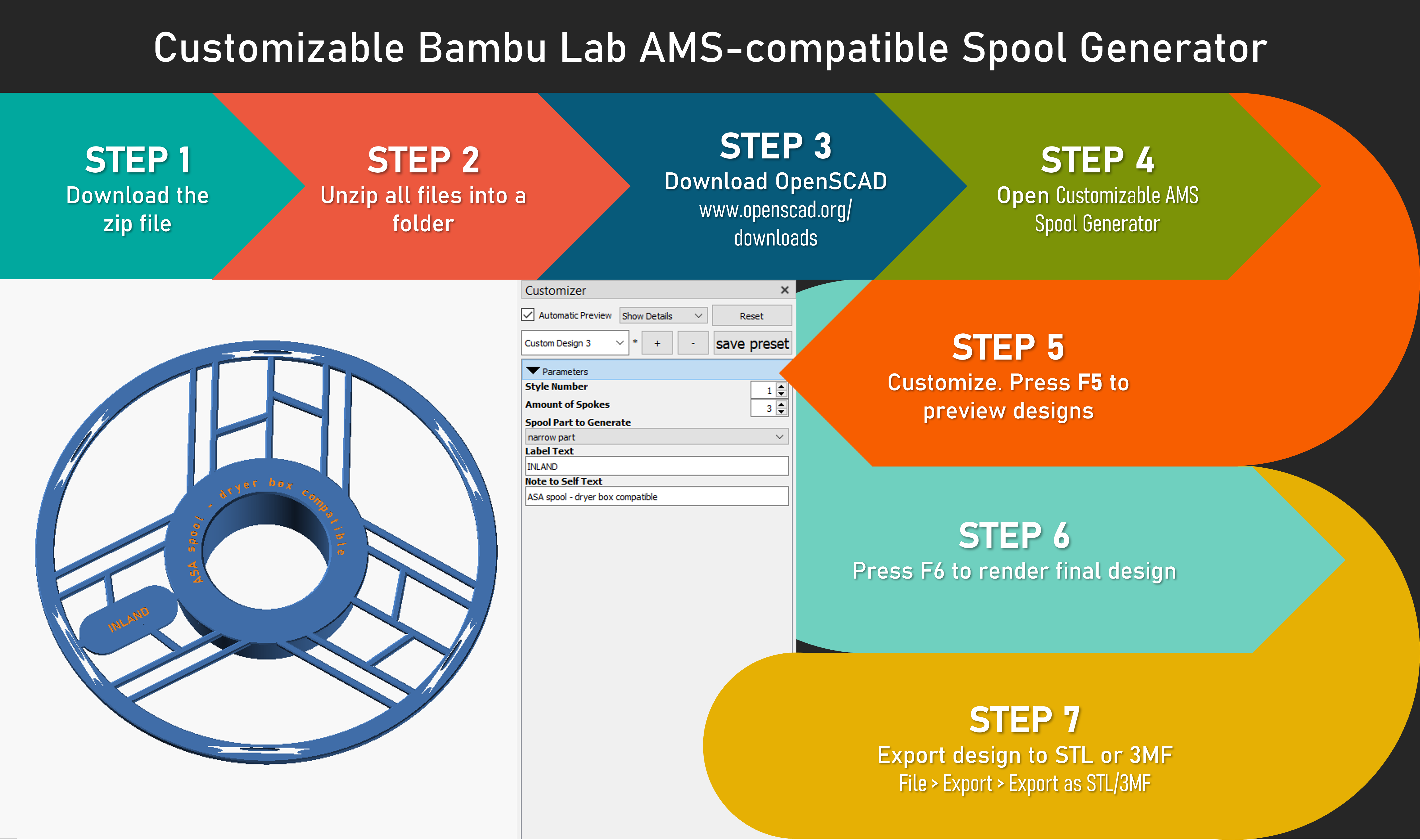 Miniatura 2 do modelo 3D Customizable AMS Spool