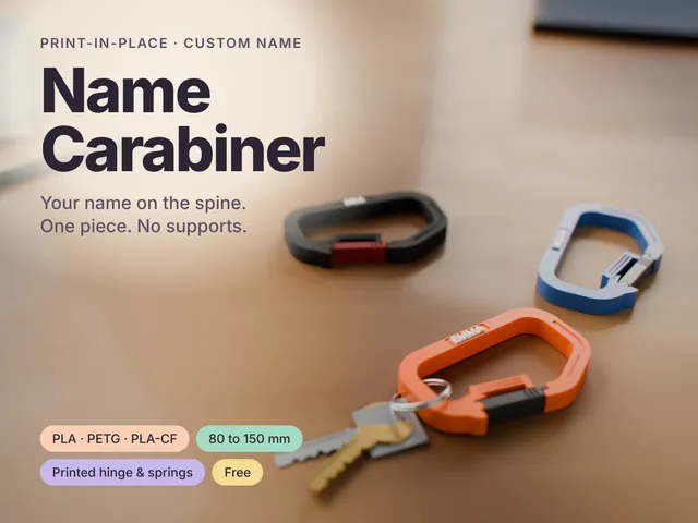 Name Carabiner - Print-in-Place, Custom Name