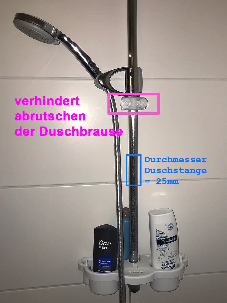 Verhindert Abrutschen der Handbrause an 25mm-Duschstange