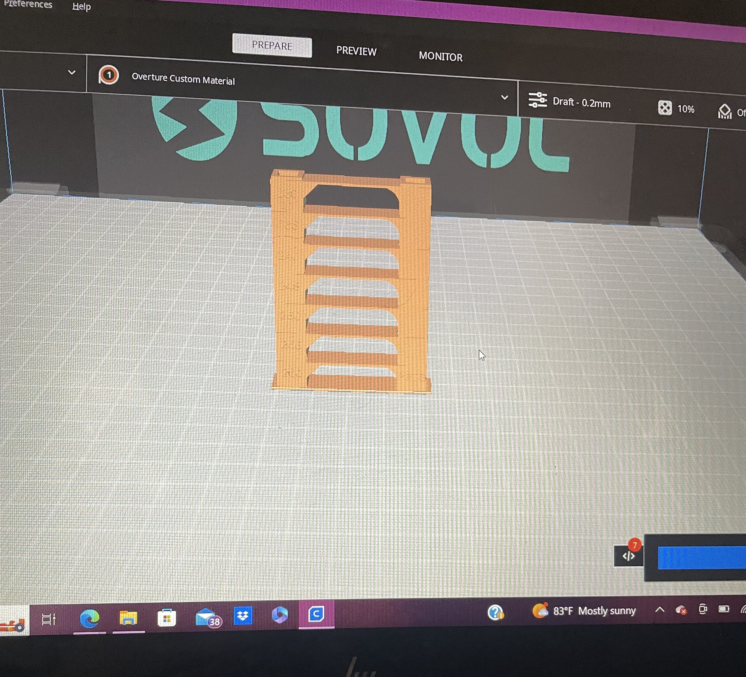 PETG Temp Tower for Cura, complete 260-230deg