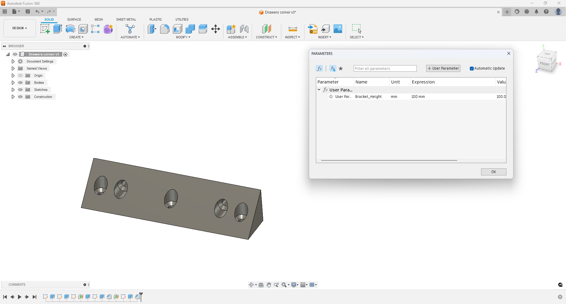Miniatura 2 do modelo 3D Drawer corner bracket support - Parametric