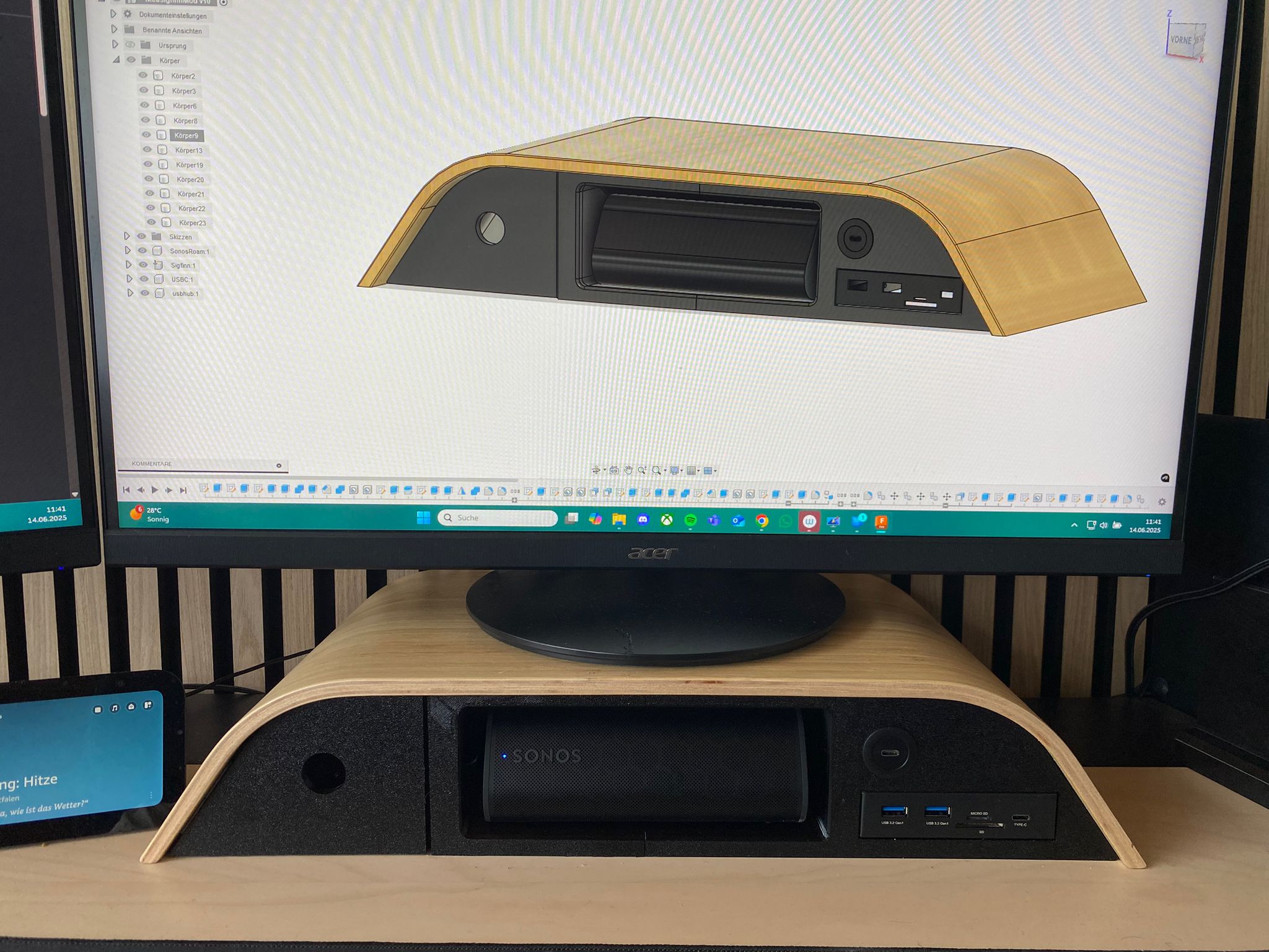 Ikea Sigfinn Monitor Stand Front (USB-C, Drawer, Sonos Roam)