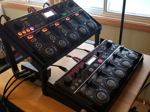 Stacked stand for two Boss RC505 Loopers