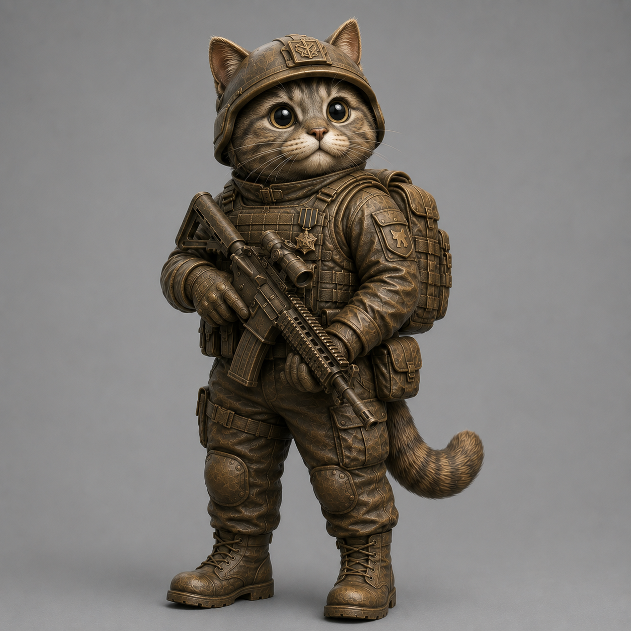 Cute Military Cat Soldier Statue.