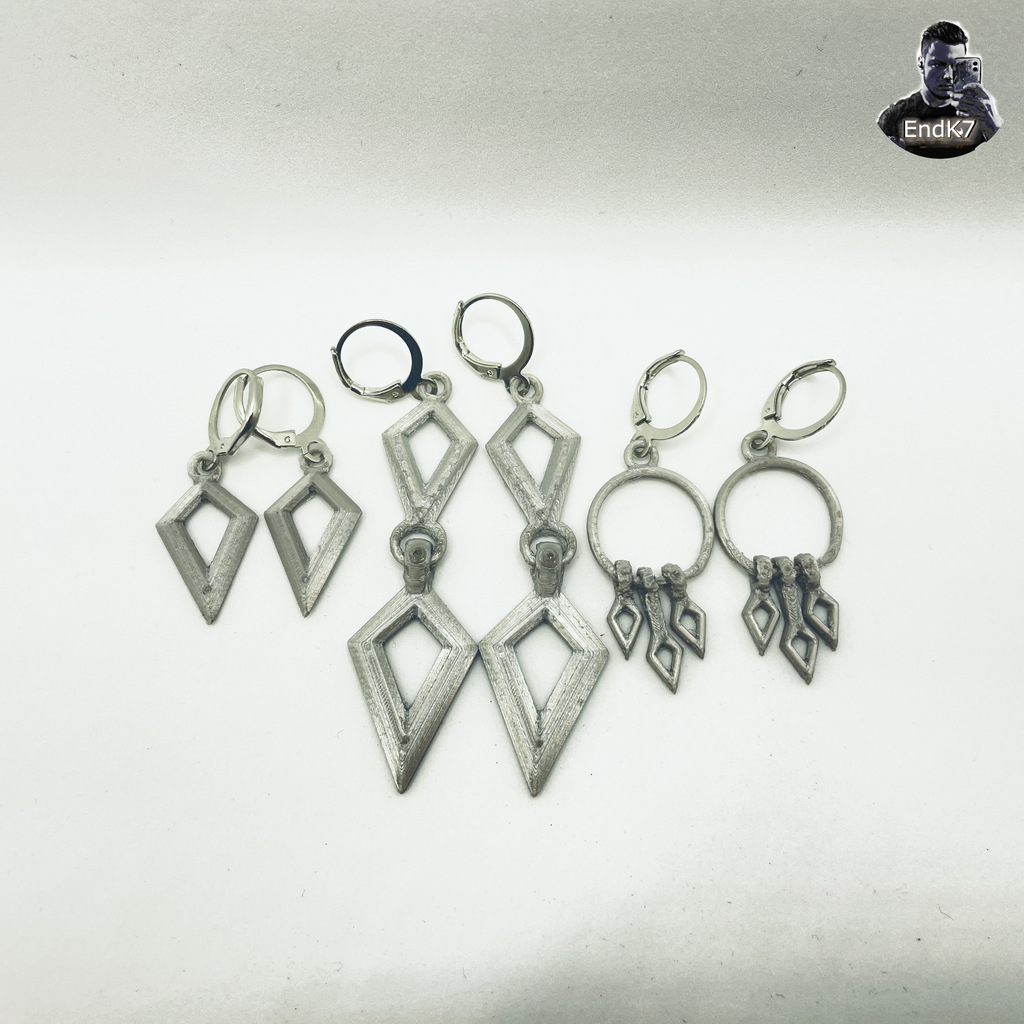 DIAMOND SHAPED EARRINGS - 3 DESIGNS - PRINT IN PLACE - NO SUPPORTS