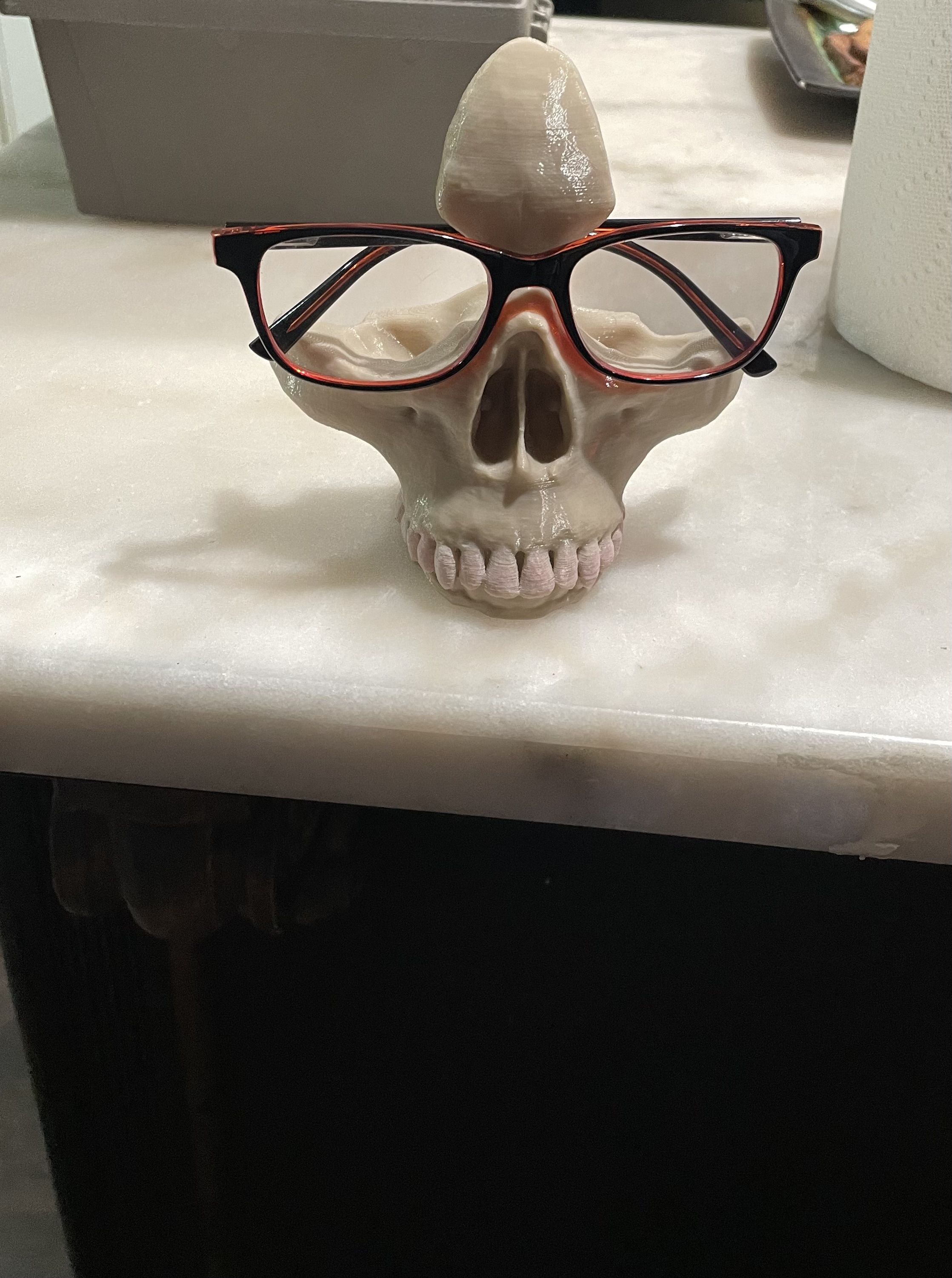 Skull eyeglasses holder. Tabletop stand.