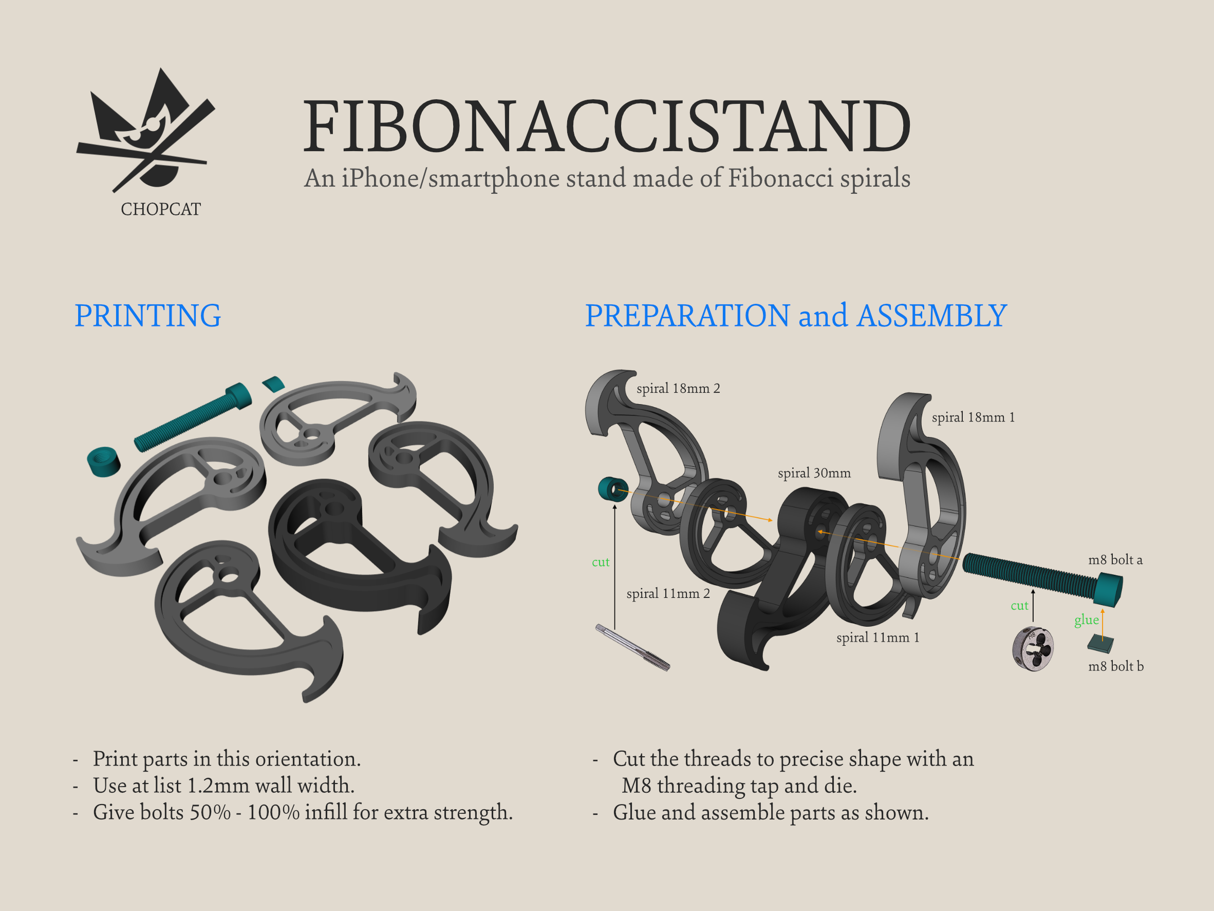 FIBONACCISTAND, Fibonacci spiral, iPhone stand, smartphone