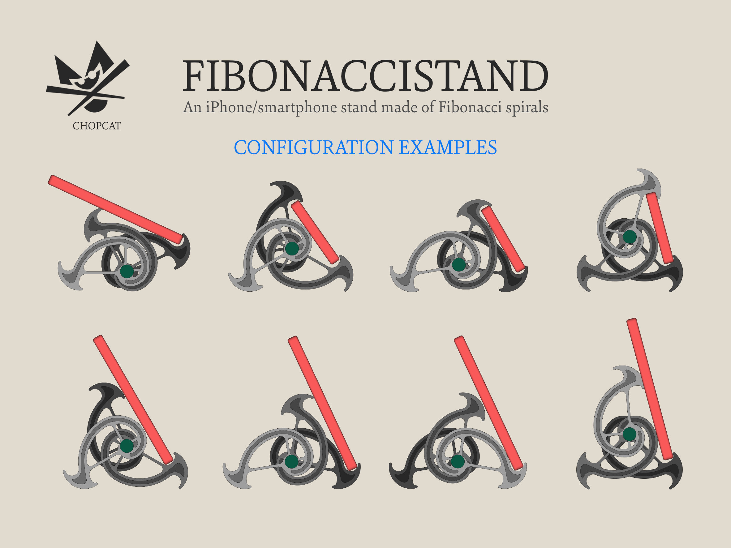 FIBONACCISTAND, Fibonacci spiral, iPhone stand, smartphone