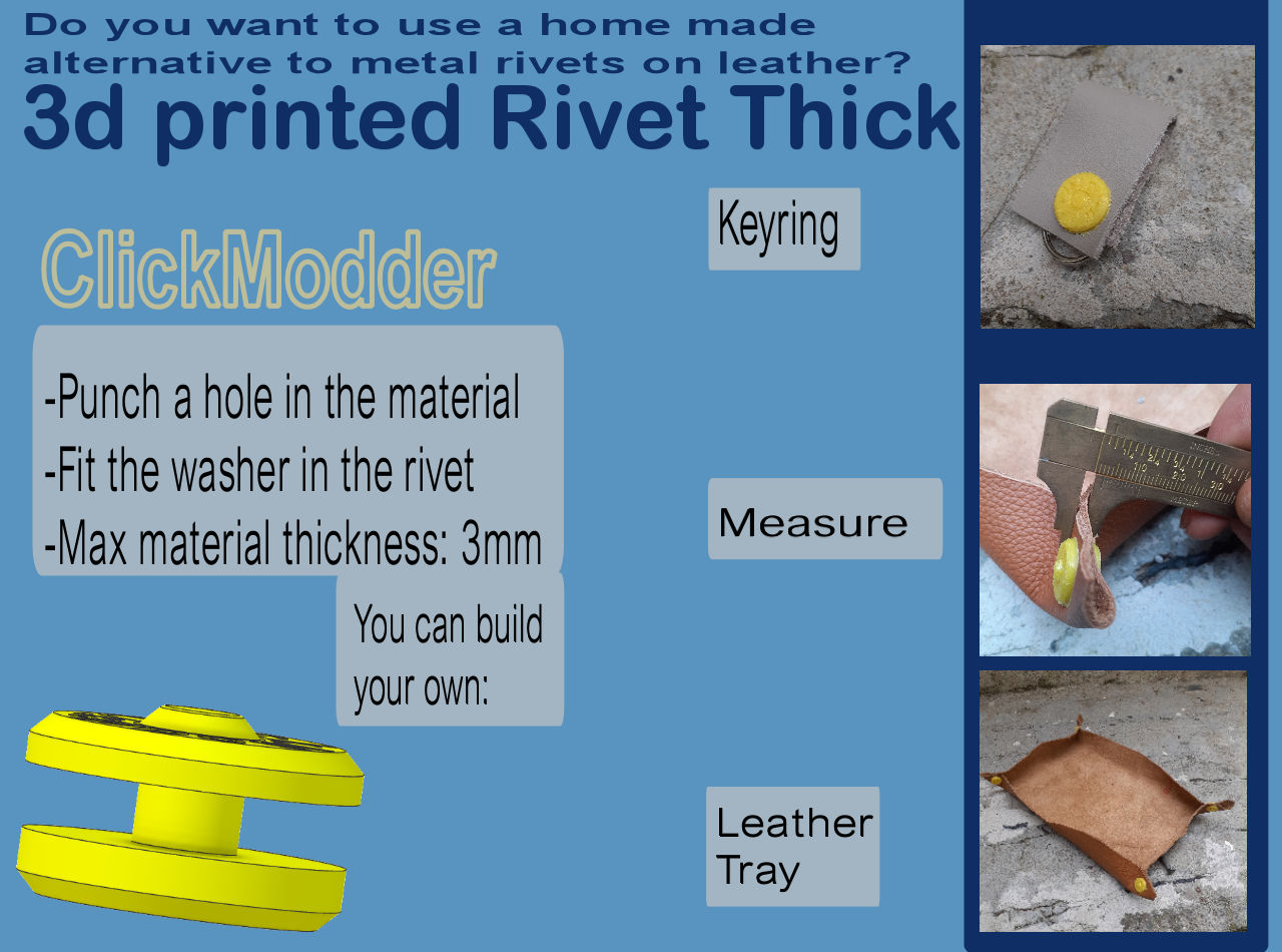 3d printed rivet for thick fabric by ClickModder Download free STL