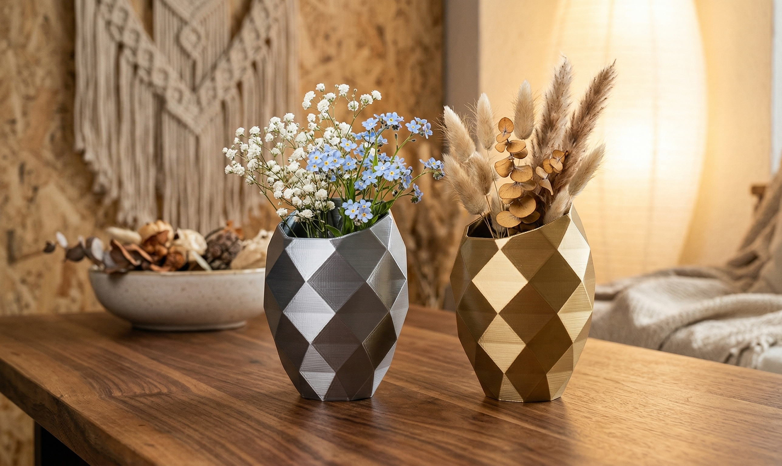 Modern Diamond Faceted Boho Vase