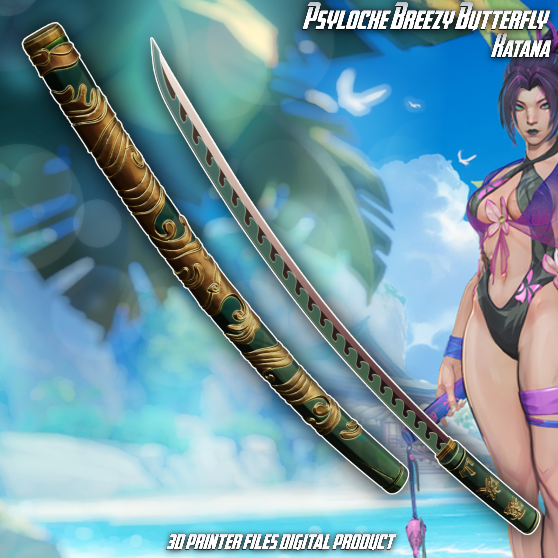 PsyLocke Breezy Butterfly Cosplay Katana Marvel Rivals