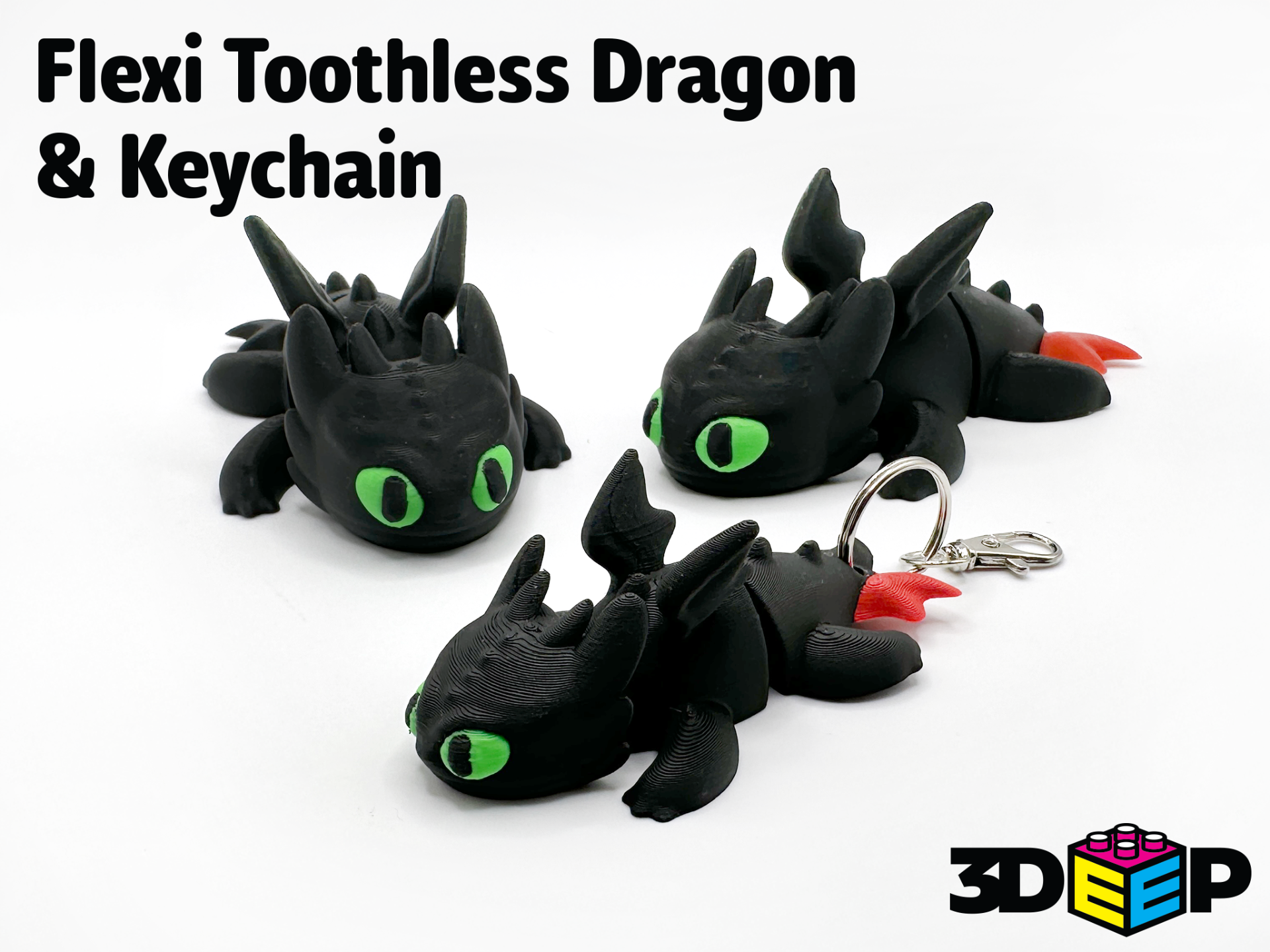 Flexi Toothless Dragon & Keychain - Print in place