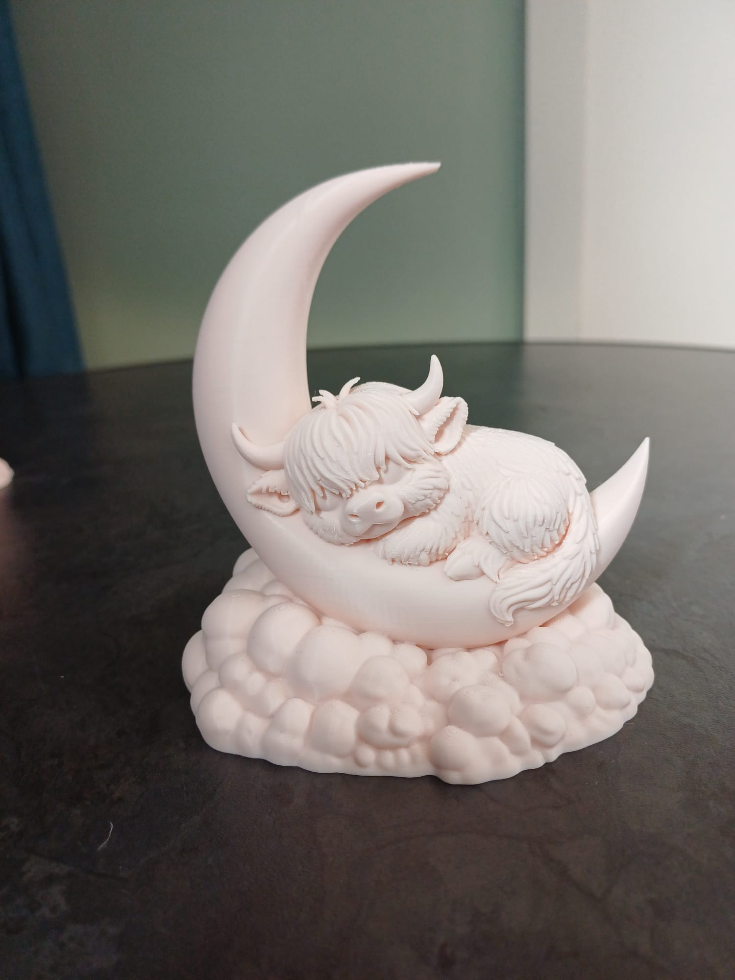 Sleeping Highland Cow on Crescent Moon