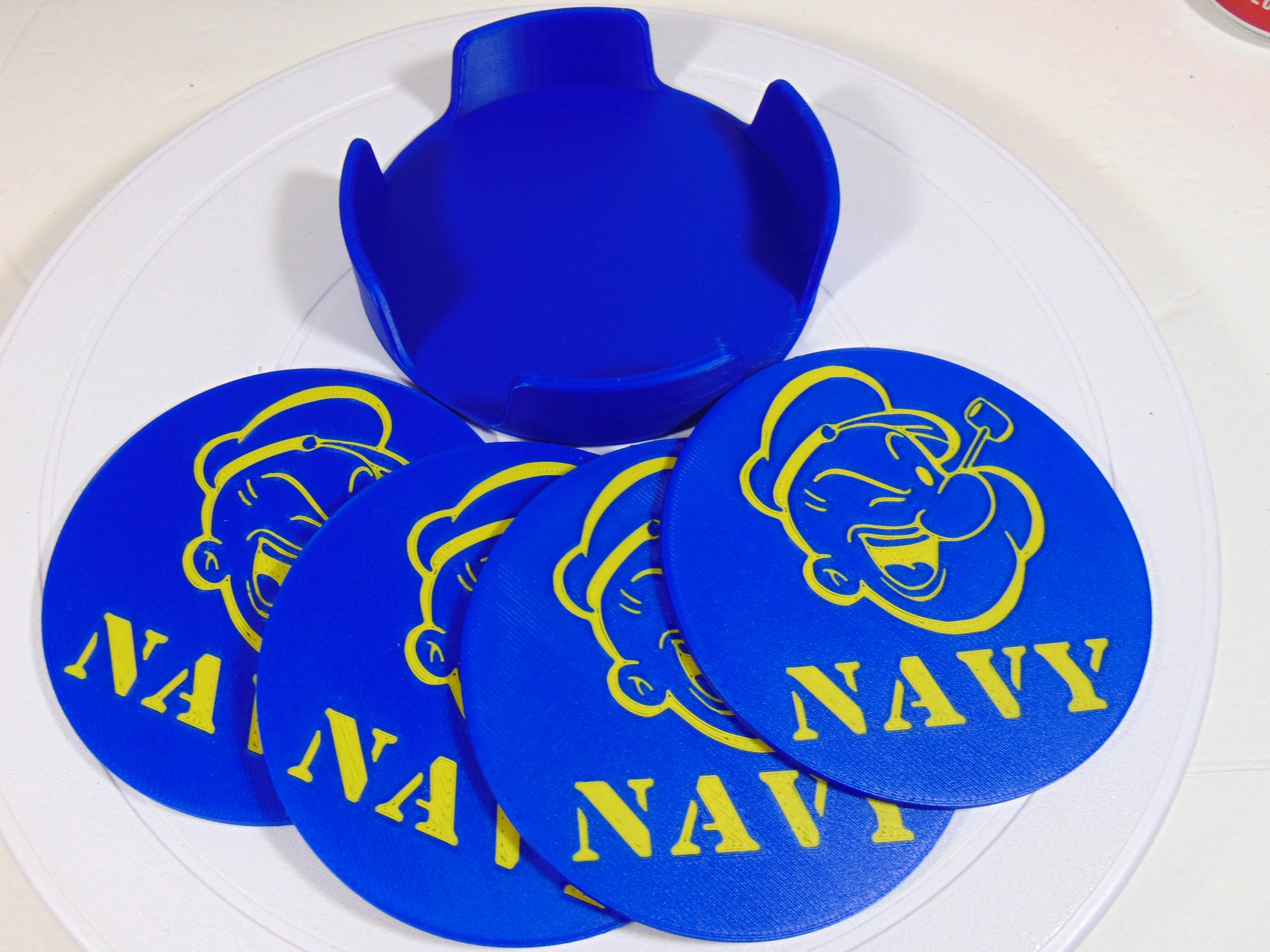 US Navy Popeye Coaster Set With Holder 100mm