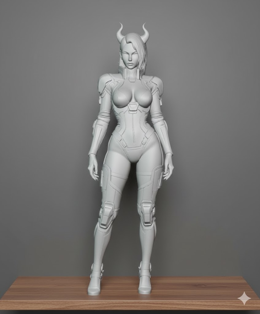 sexy cyberpunk female devil without tail
