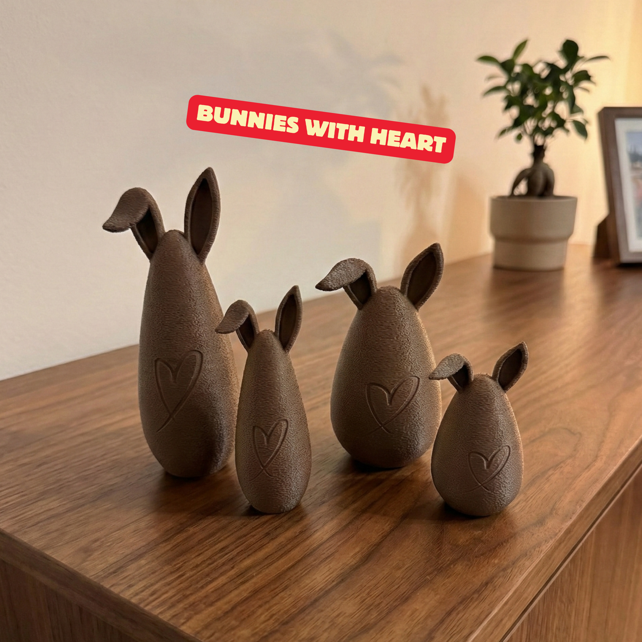 CUTE BUNNIES WITH HEART - FAMILY EDITION / MODERN EASTER DECOR / HOMEDECOR / SPRING DECOR / SHELF