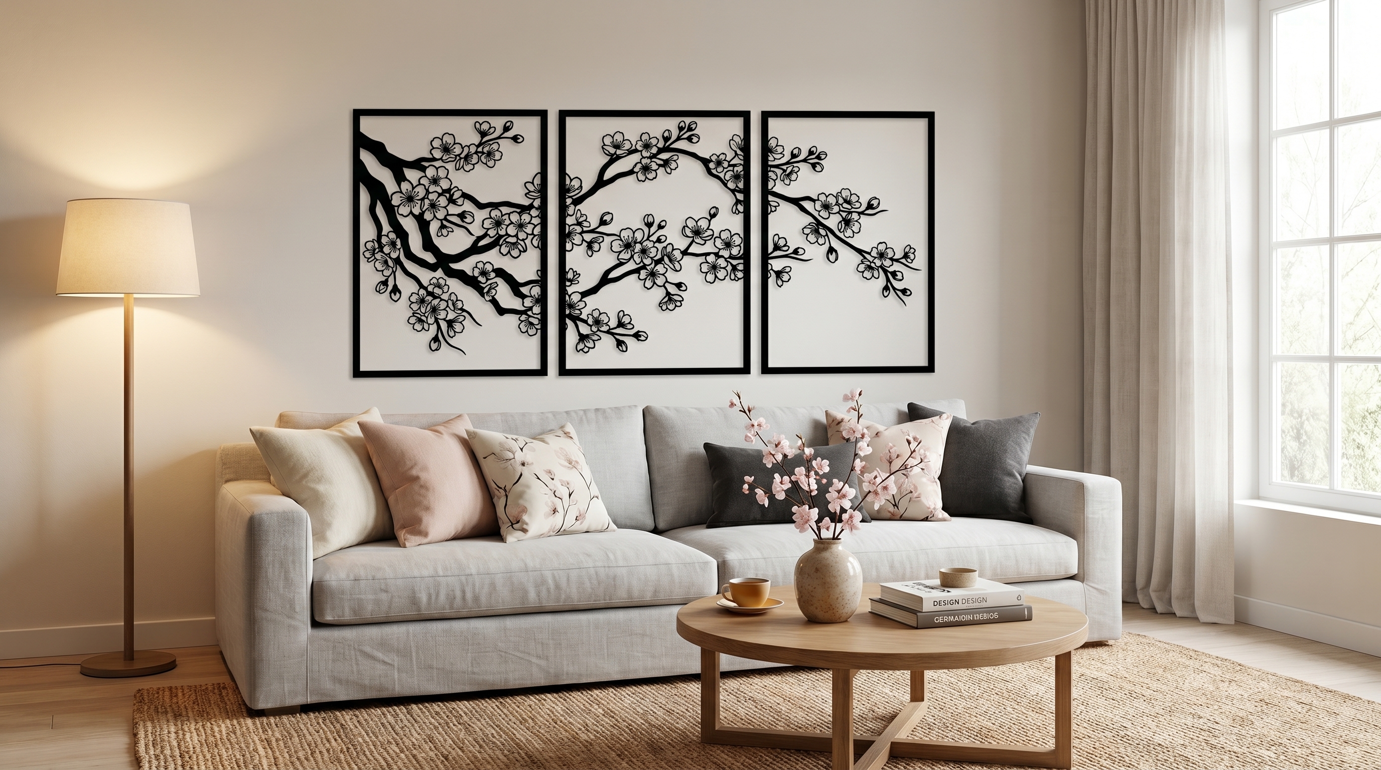 Sakura Blossom Triptych – 3-Piece Floral Wall Art
