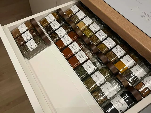 Kitchen drawer organizer for spice jars