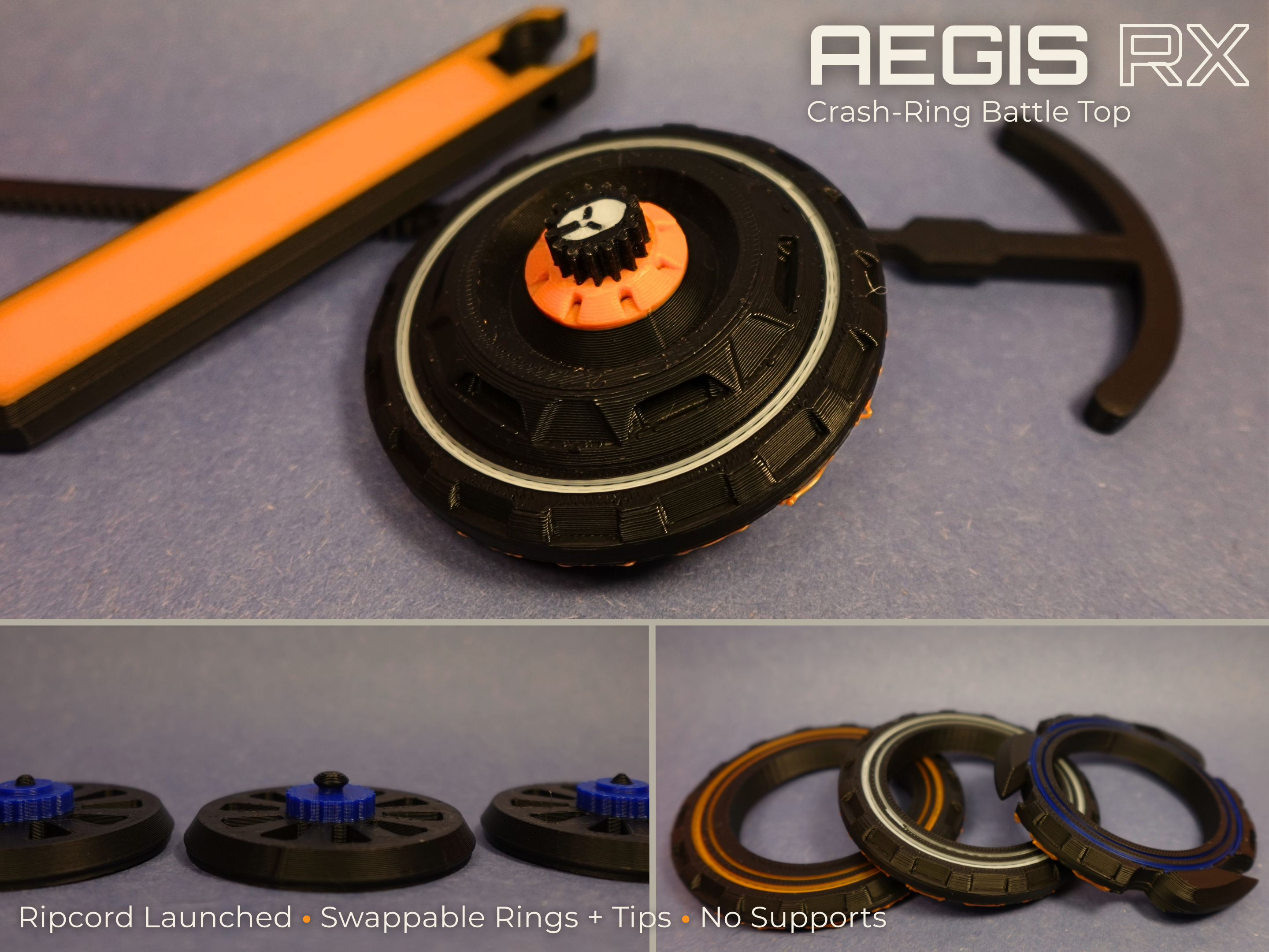 AEGIS RX - Crash-Ring Battle Top | Ripcord Launched Modular Spinner