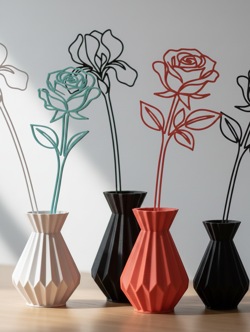 Rose & Lily - Vase Decor - Minimalist Flowers