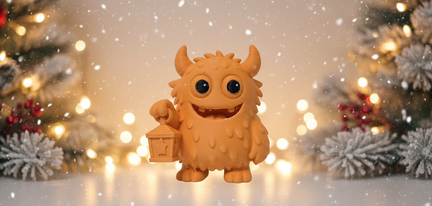 Furry Monster with Lantern Christmas Figure
