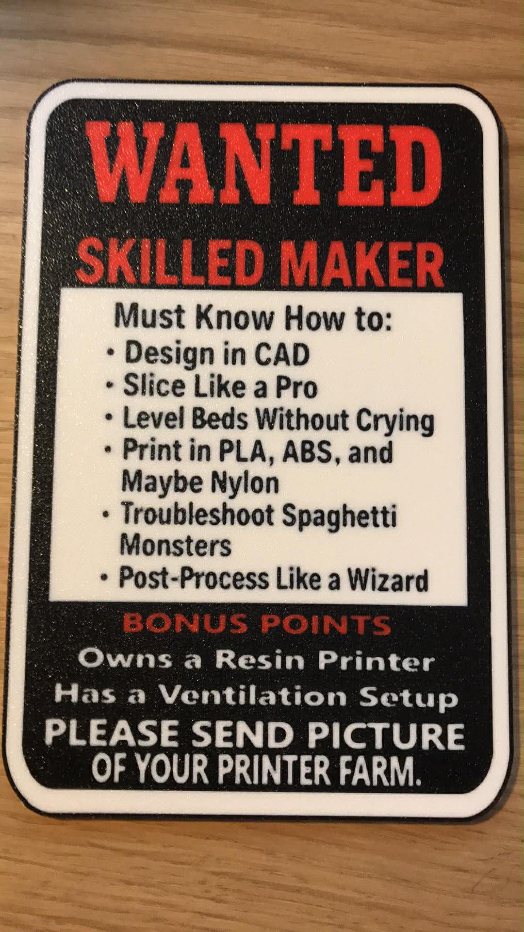 WANTED SKILLED MAKER