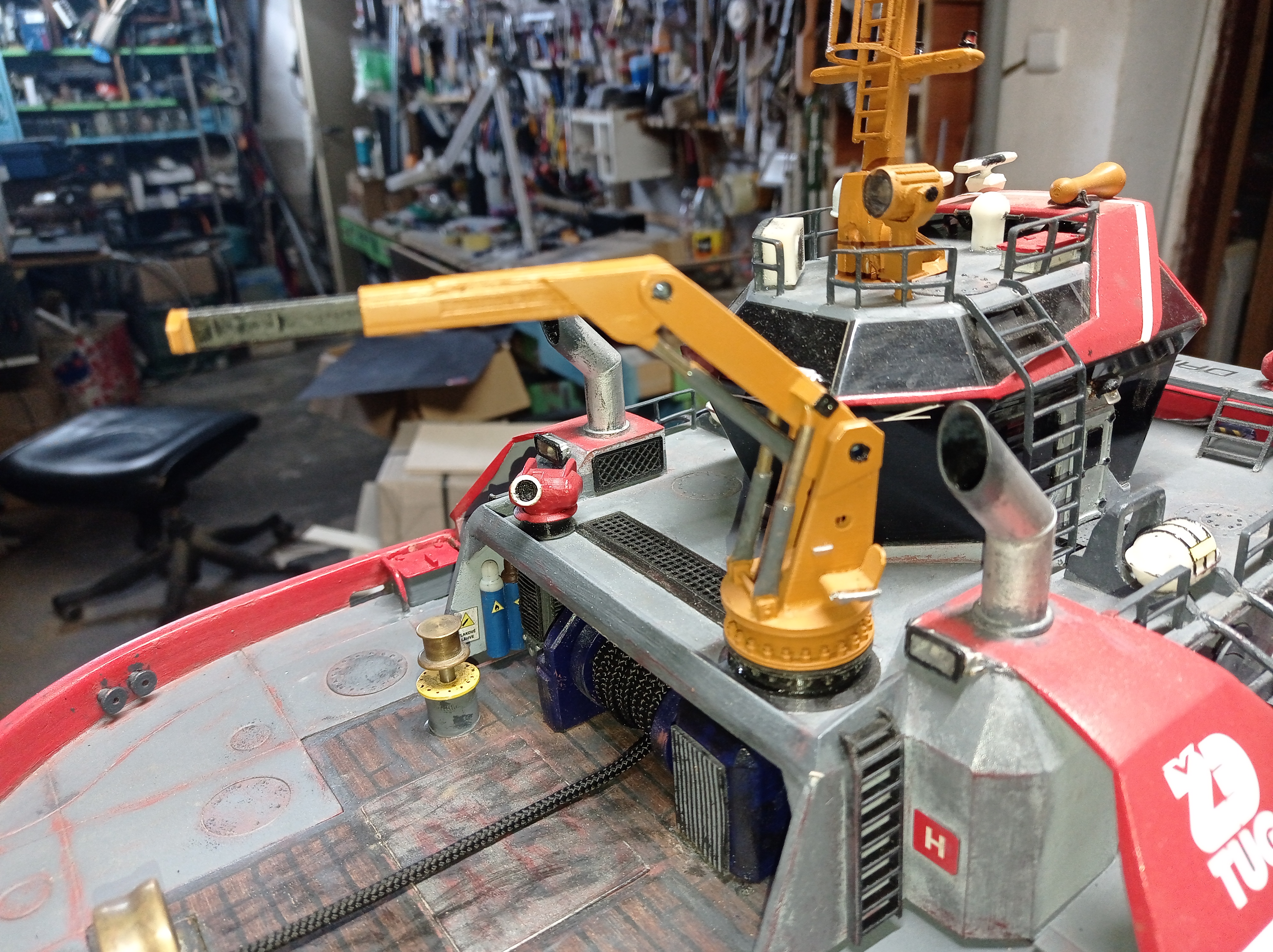A detailed 3D model of a deck crane
