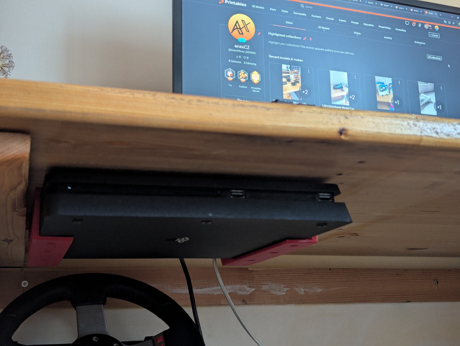 Modded under desk mount for PS4 Slim