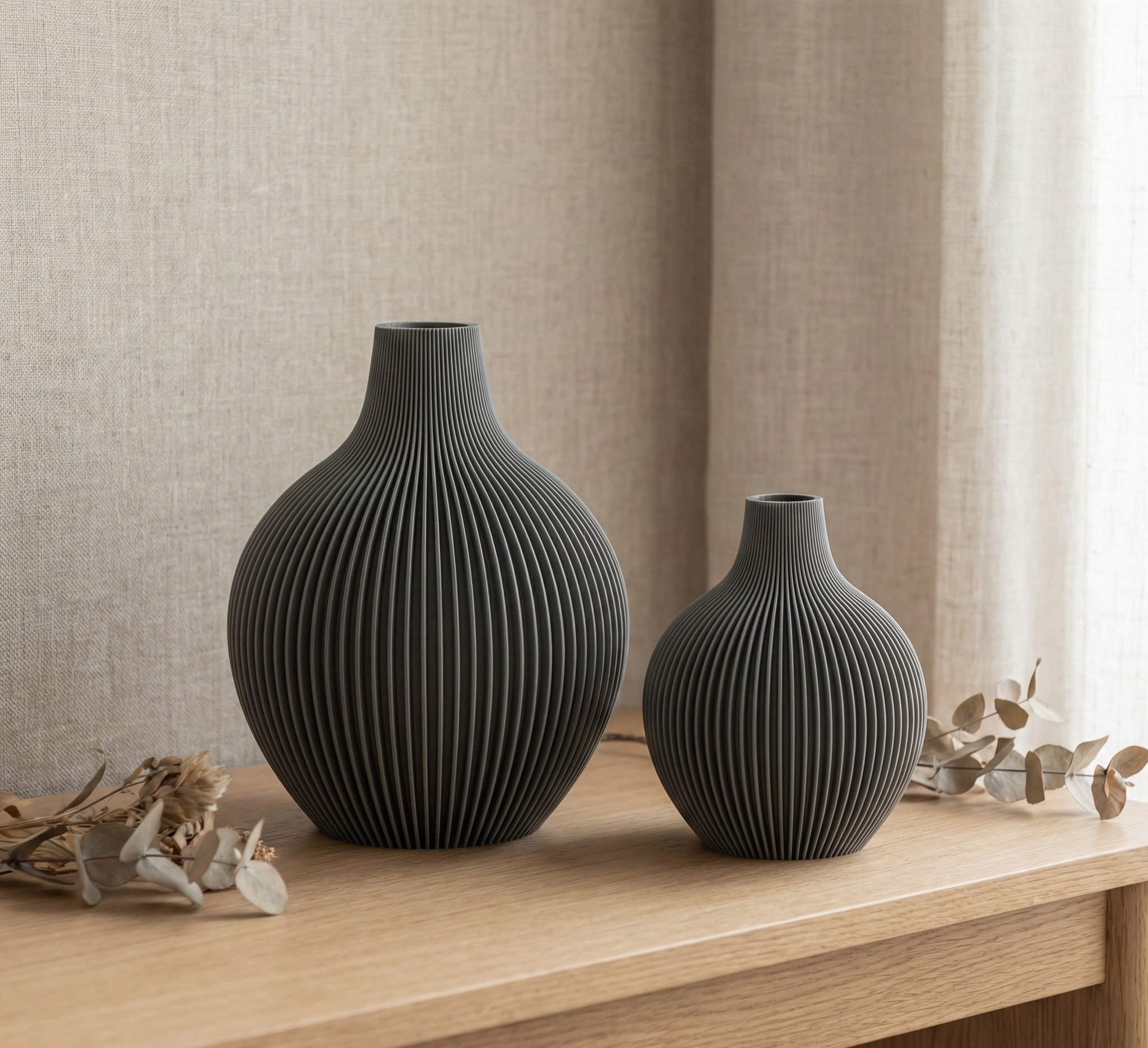 Ribbed Zen Vase - Minimalist Japandi Decor