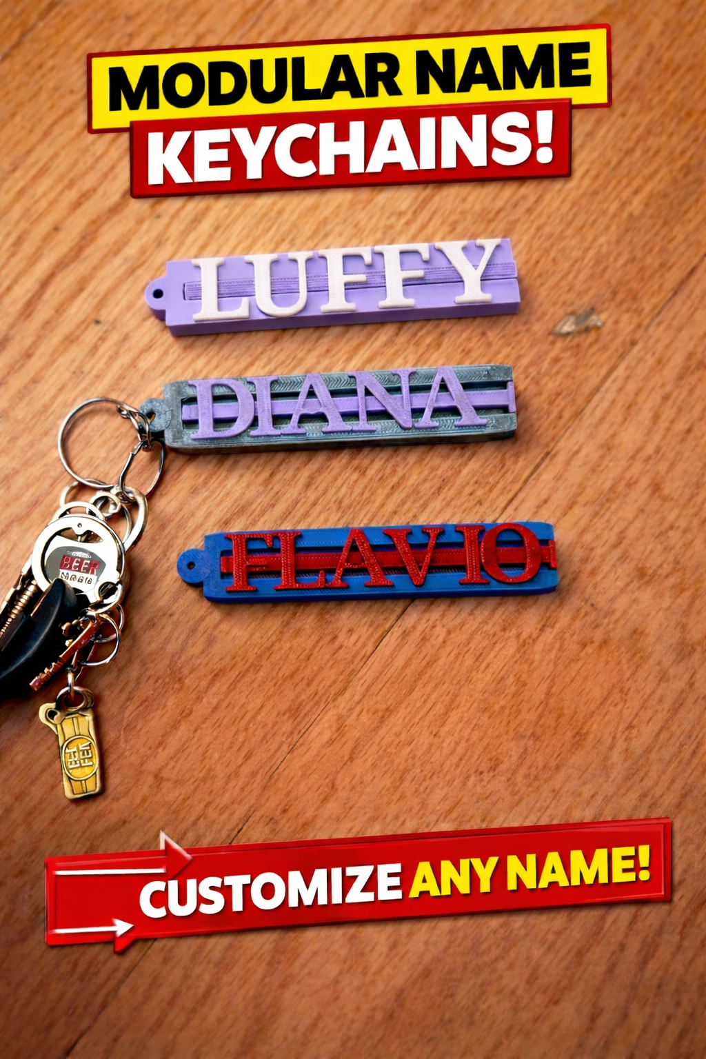 Modular Name Keychain – Fully Customizable Letter System | Easy & Fast Print