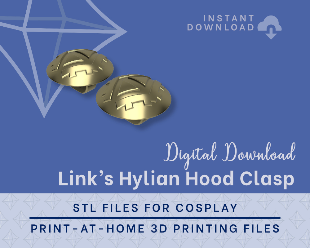 Link Hylian Hood Clasp STL Files - Legend of Zelda Breath of the Wild Cosplay Prop (Digital Download)