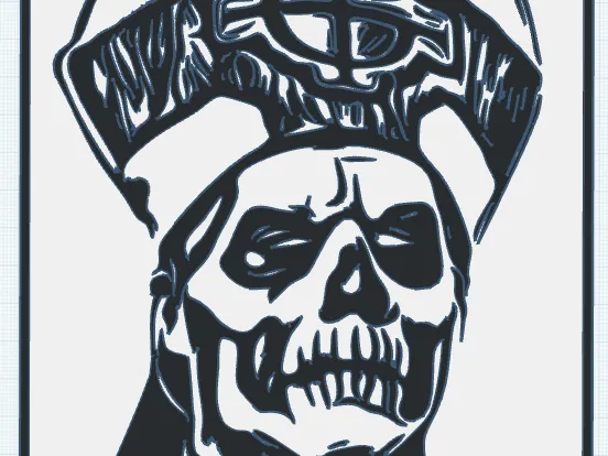 Ghost's Papa II Emeritus woodcut-style portrait